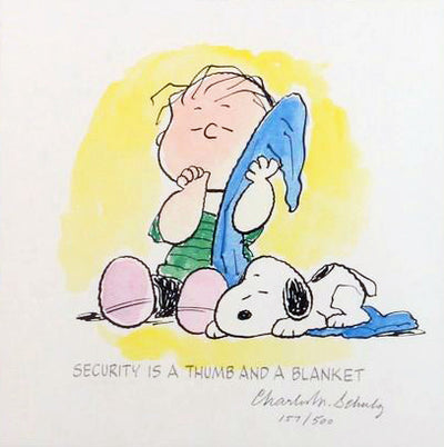 Charles Schulz Signed Lithograph, Security is a Thumb and Blanket
