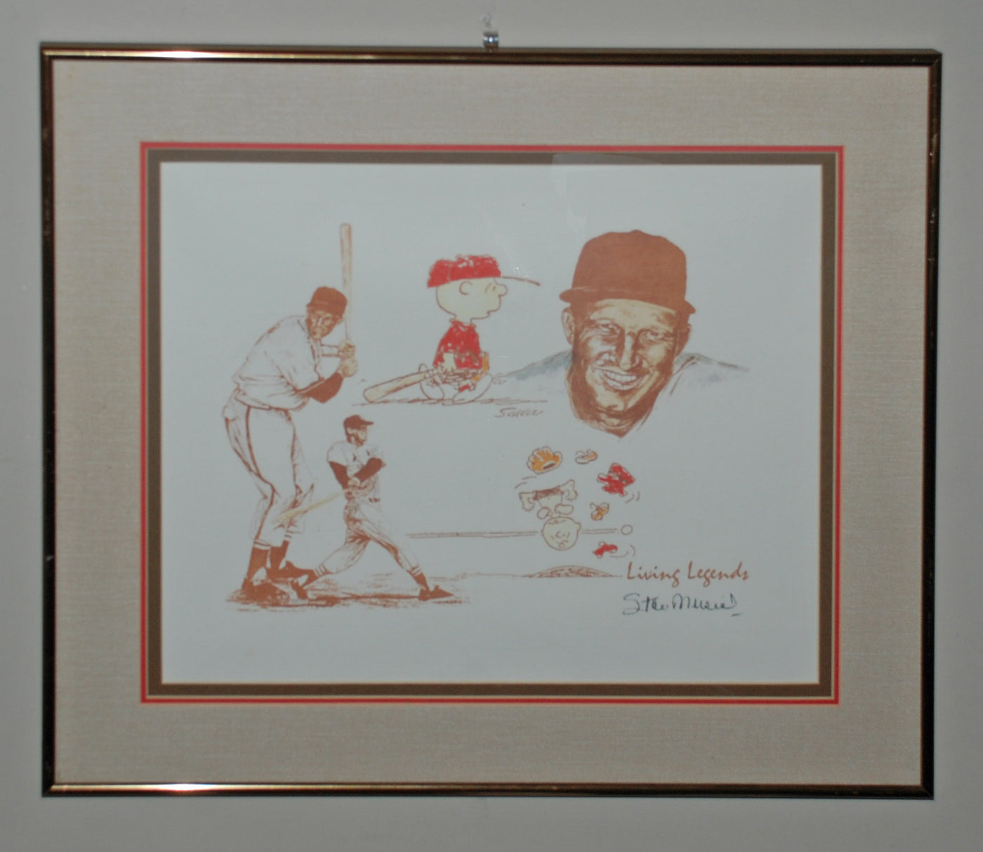 Original Peanuts Lithograph Living Legends Signed by Stan Musial