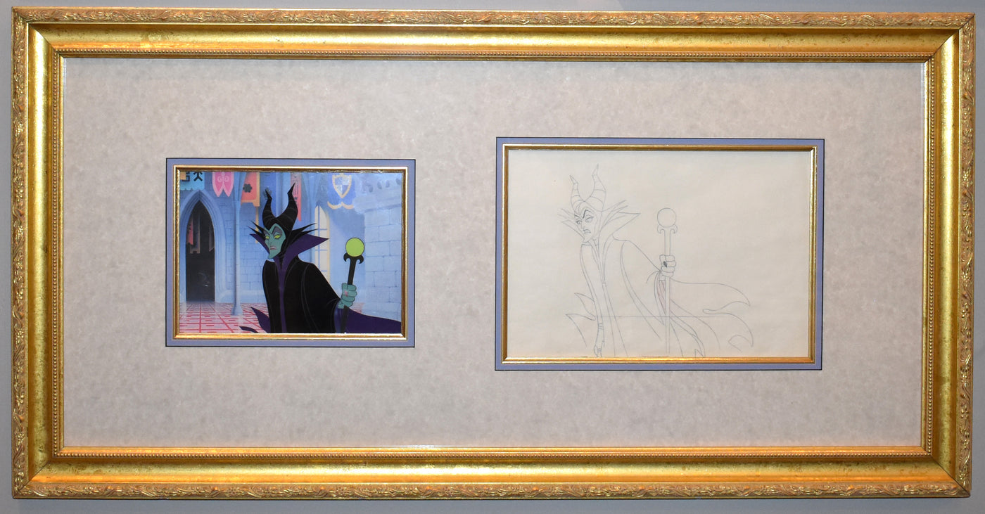 Original Walt Disney Production Cel with Matching Production Drawing from Sleeping Beauty featuring Maleficent