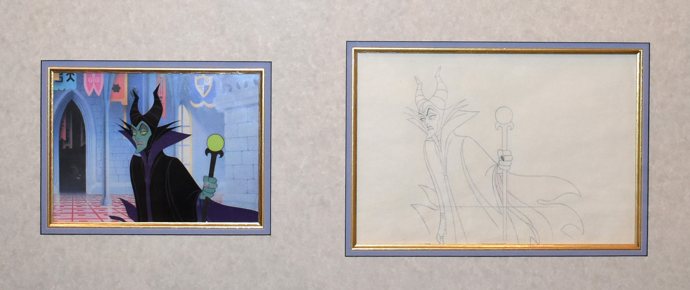 Original Walt Disney Production Cel with Matching Production Drawing from Sleeping Beauty featuring Maleficent