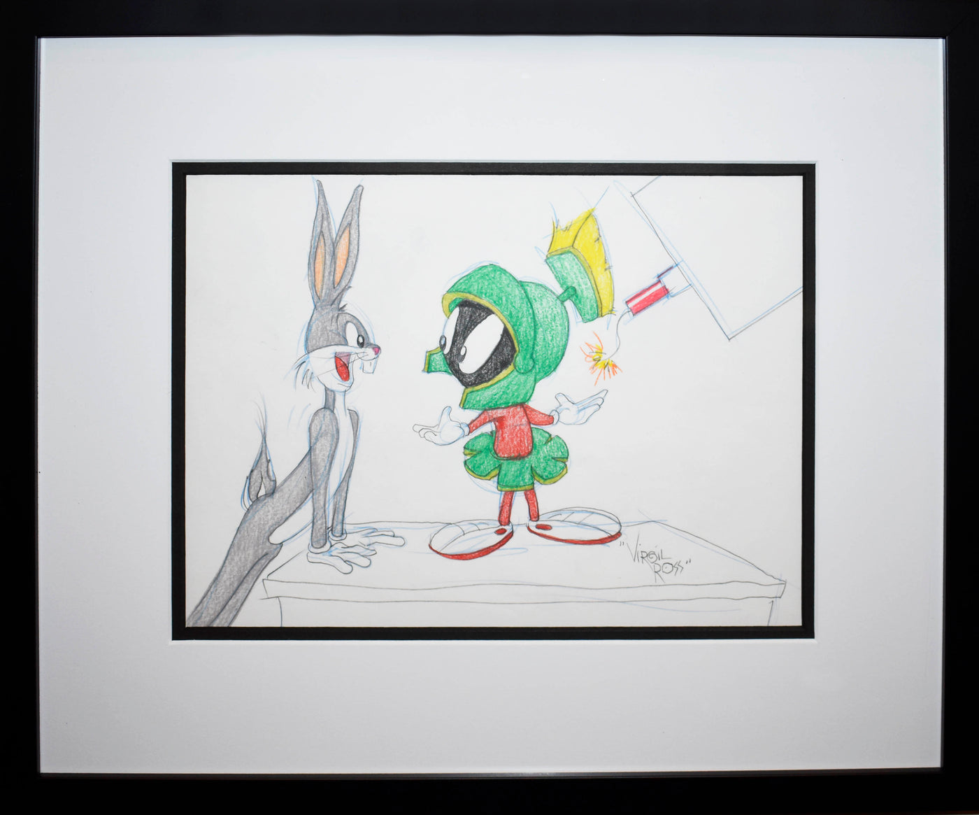 Warner Brothers Virgil Ross Animation Drawing of Bugs Bunny and Marvin the Martian