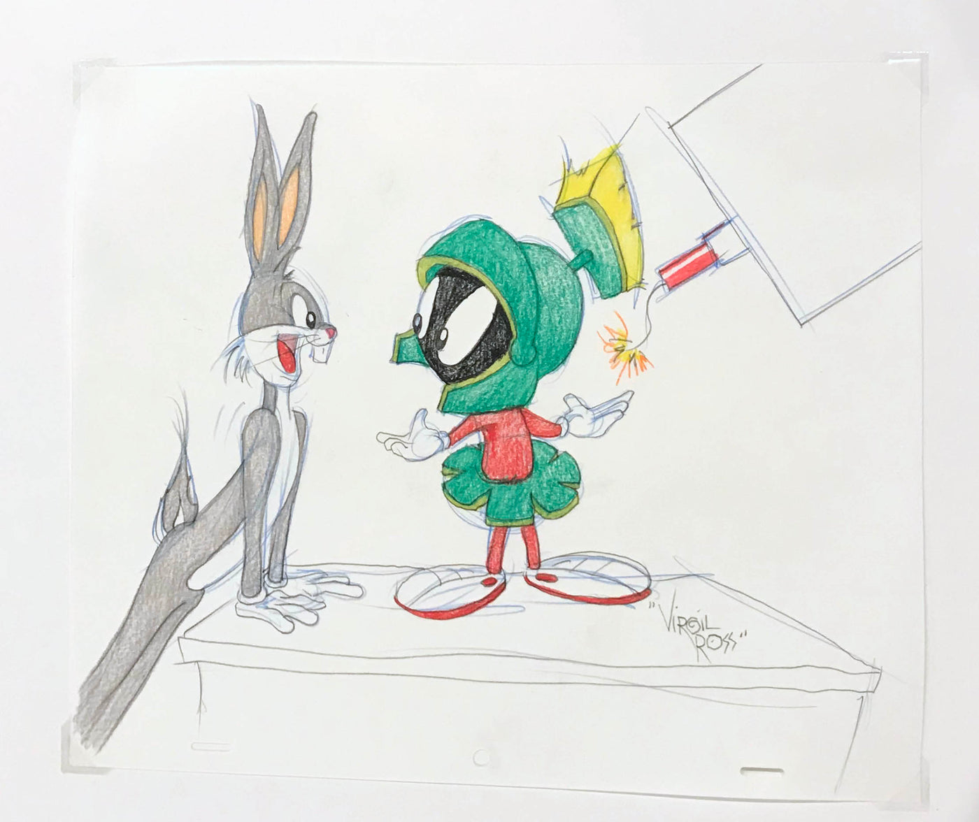 Warner Brothers Virgil Ross Animation Drawing of Bugs Bunny and Marvin the Martian