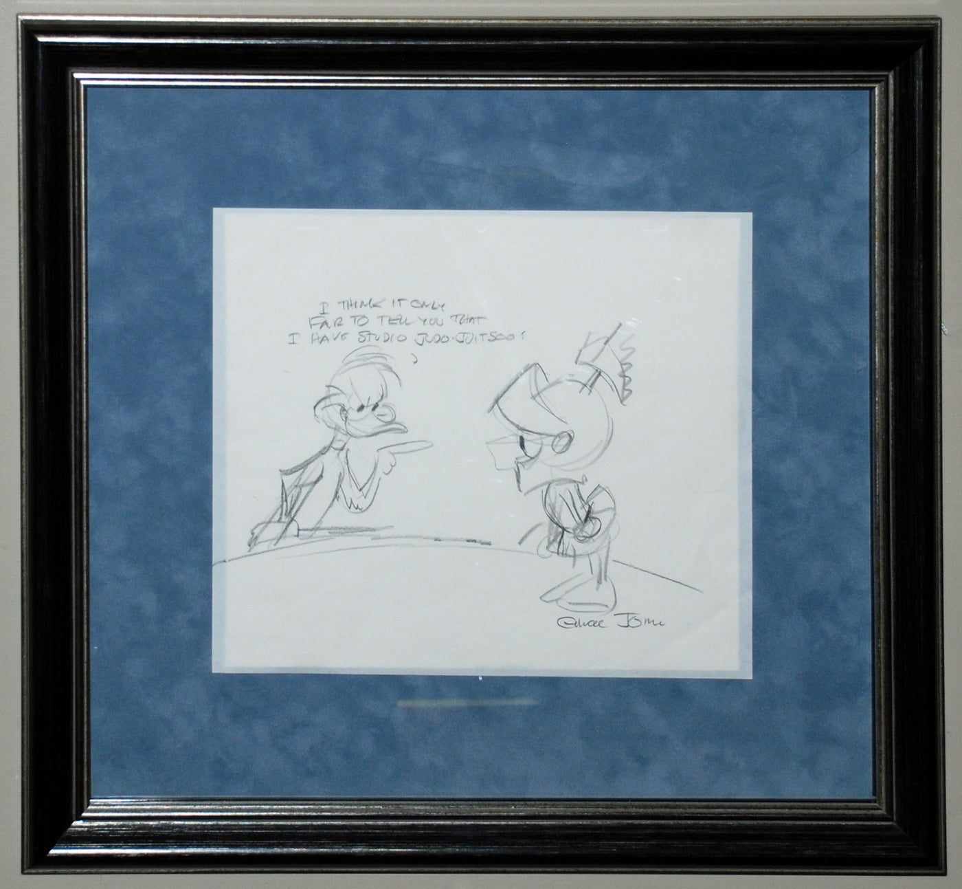 Original Warner Brothers Drawing featuing Daffy Duck and Marvin the Martian