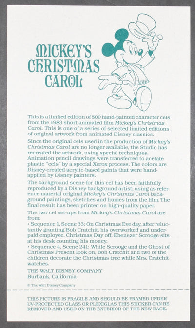 Original Disney Limited Edition Cel from Mickey's Christmas Carol "Decorating the Tree"