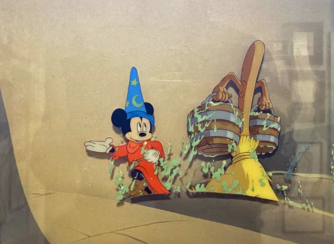 Original Walt Disney Production Cels on Courvoisier Background from Fantasia featuring Mickey Mouse as the Sorcerer's Apprentice