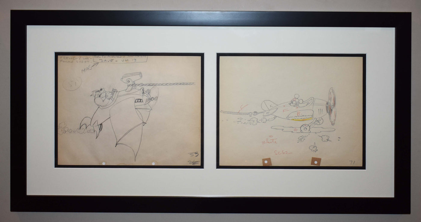 Original Walt Disney Production Drawings From Mail Pilot featuring Mickey and Pete (1933)