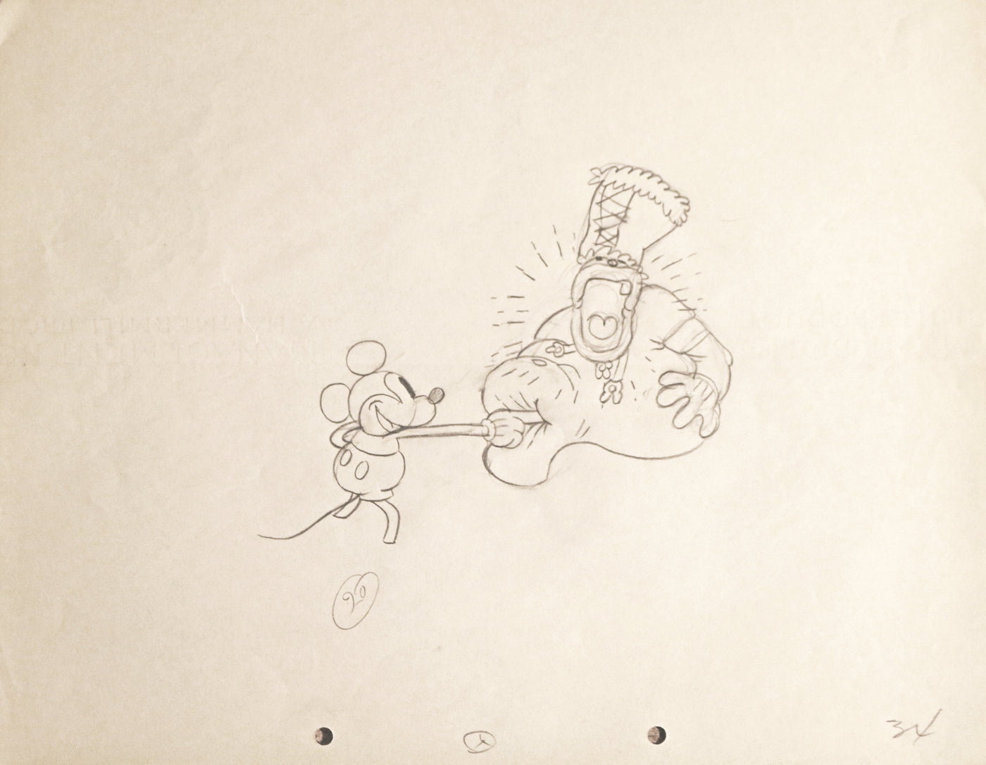 Original Walt Disney Production Drawing of Mickey Mouse and Chief from Trader Mickey (1932)