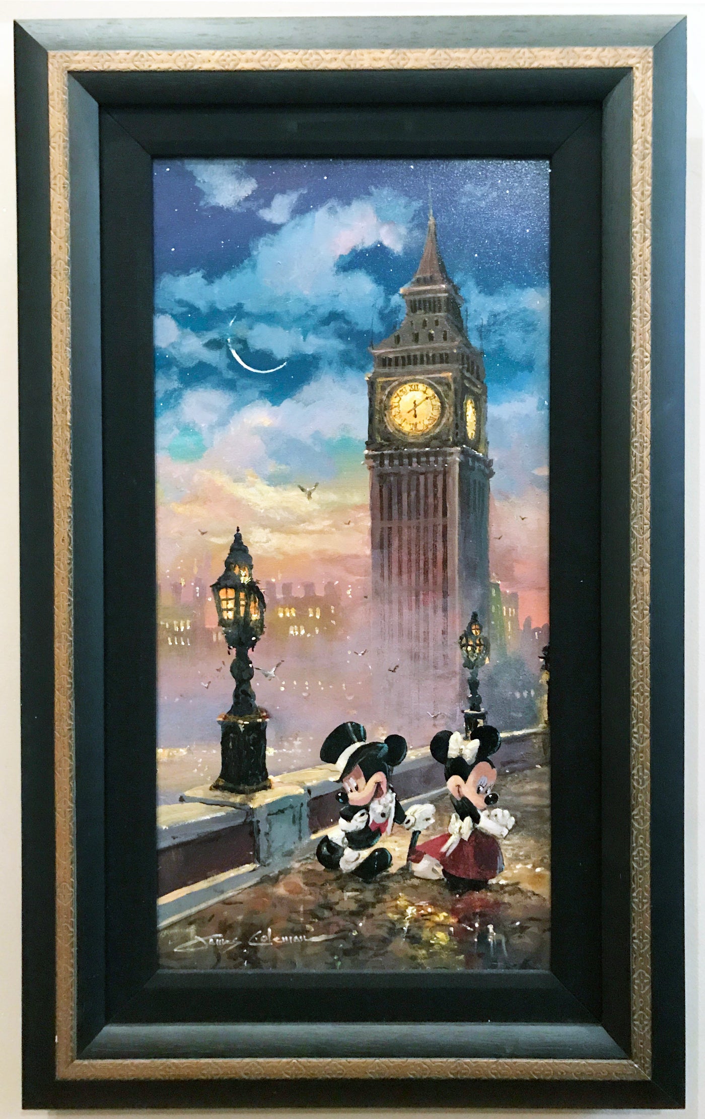 Original Walt Disney James Coleman Acrylic Painting on Canvas featuring Mickey and Minnie signed