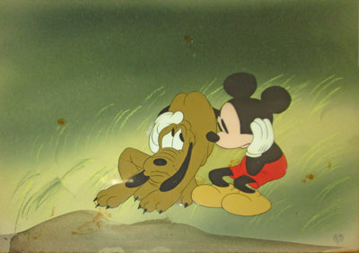 Original Walt Disney Production Cel on Courvoisier Background from Society Dog Show (1939) featuring Mickey and Pluto