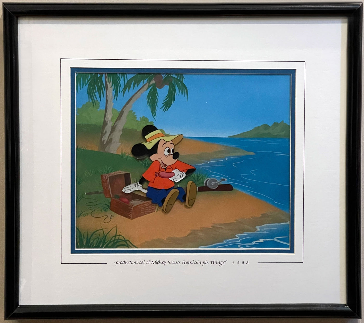 Original Walt Disney Production Cel on a Color Copy Background featuring Mickey Mouse from Simple Things (1953)