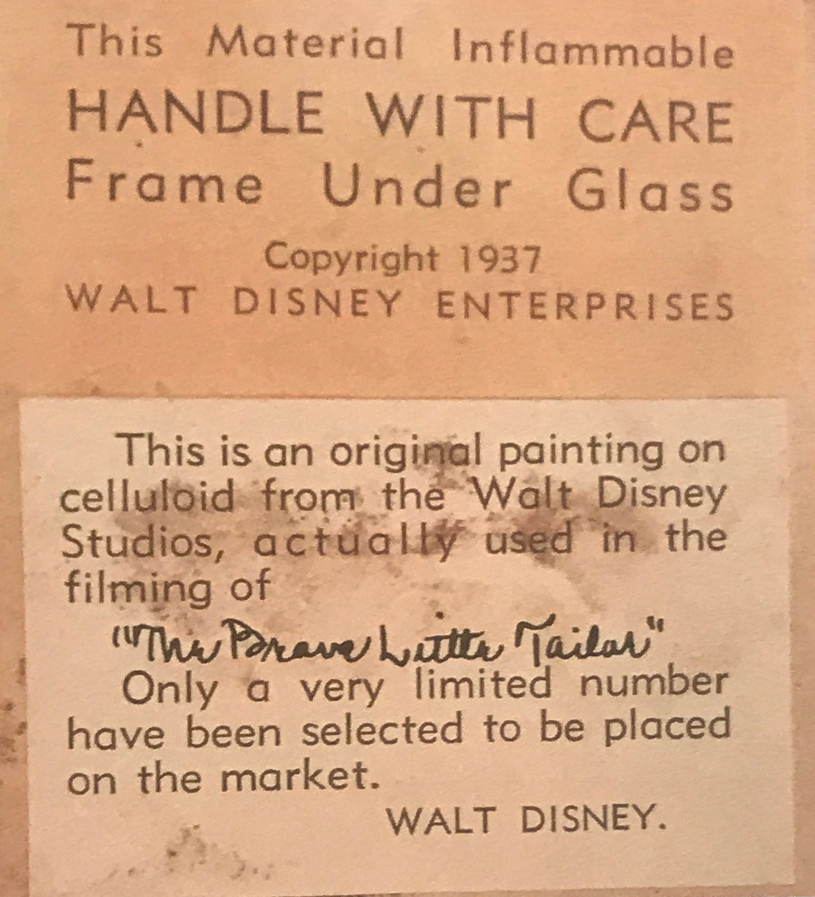 Original Walt Disney Production Cel of Minnie Mouse from Brave Little Tailor (1938)