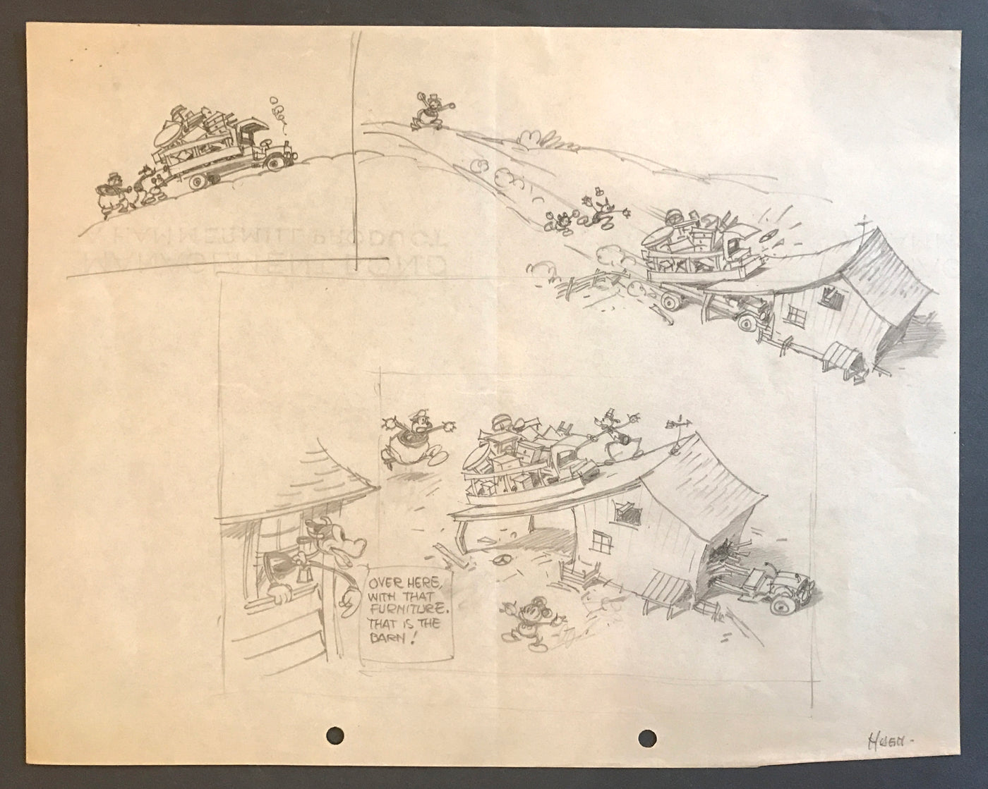 Original Walt Disney Animation Gag Drawing from Moving Day (1936) featuring Mickey Mouse