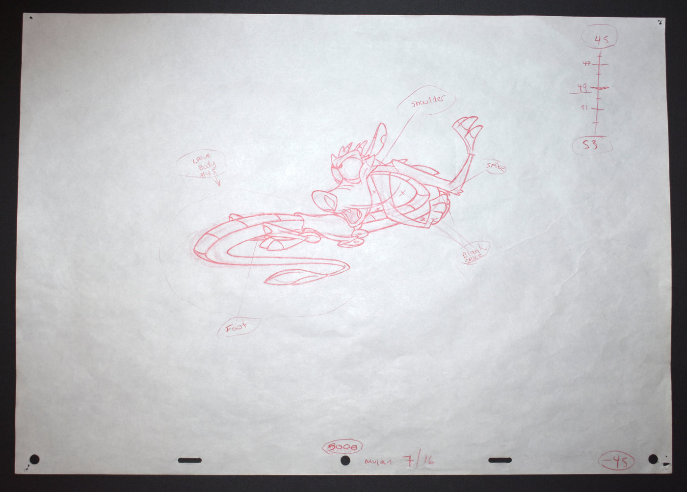 Original Walt Disney Production Drawing from Mulan (1998) featuring Mushu