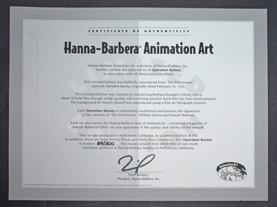 Original Hanna Barbera Limited Edition Cel "Operation Barney" featuring Barney Rubble
