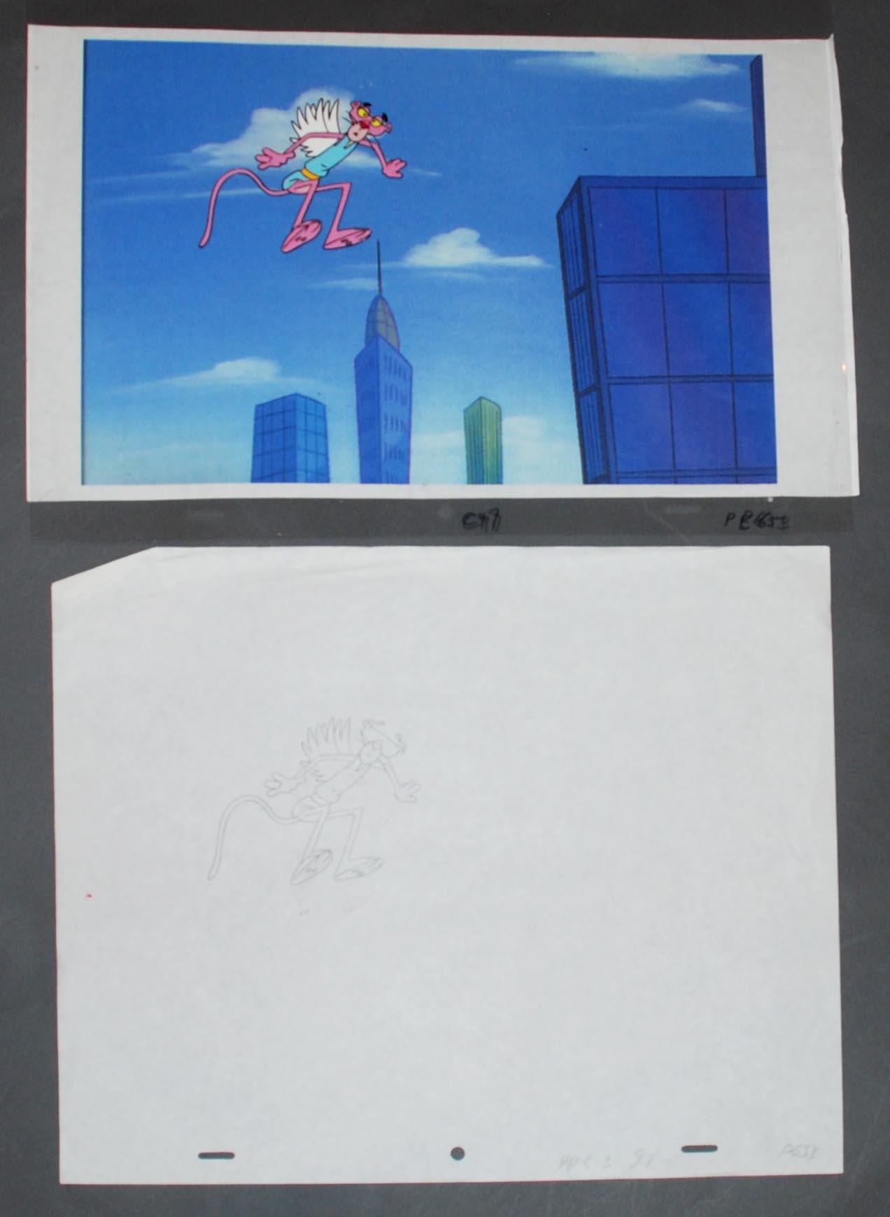 Original Pink Panther 2 Production Cel Set Up on Color Copy Background with matching Production Drawing featuring The Pink Panther