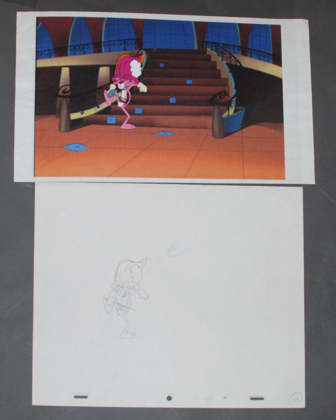 Original Pink Panther Production Cel on Color Copy Background with matching Production Drawing featuring The Pink Panther