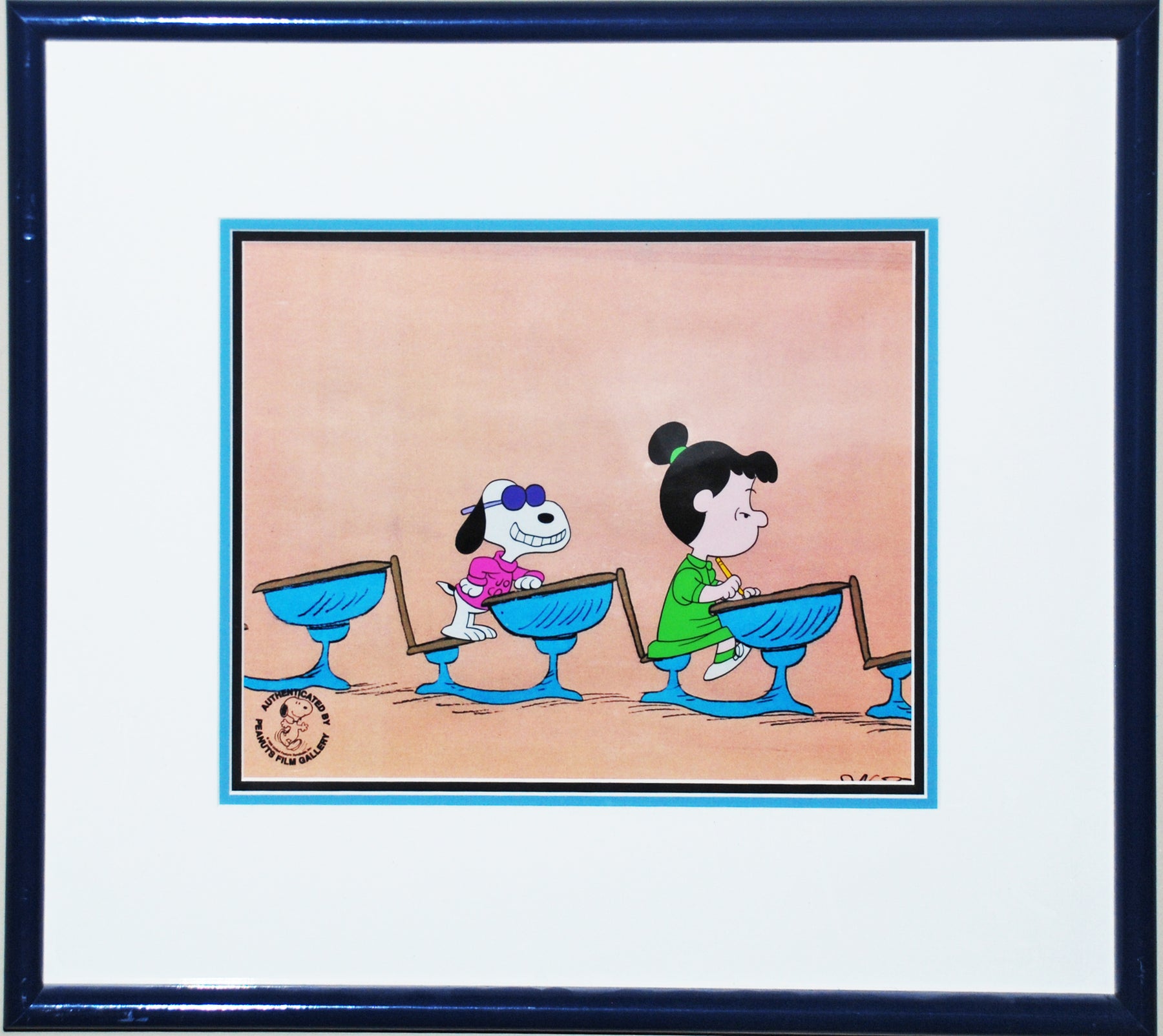 Original Peanuts Production Cel featuring Snoopy as Joe Cool (1973