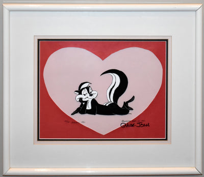 Warner Brothers Limited Edition Cel of Pepe Le Pew, Signed by Chuck Jones: Pepe in a Heart