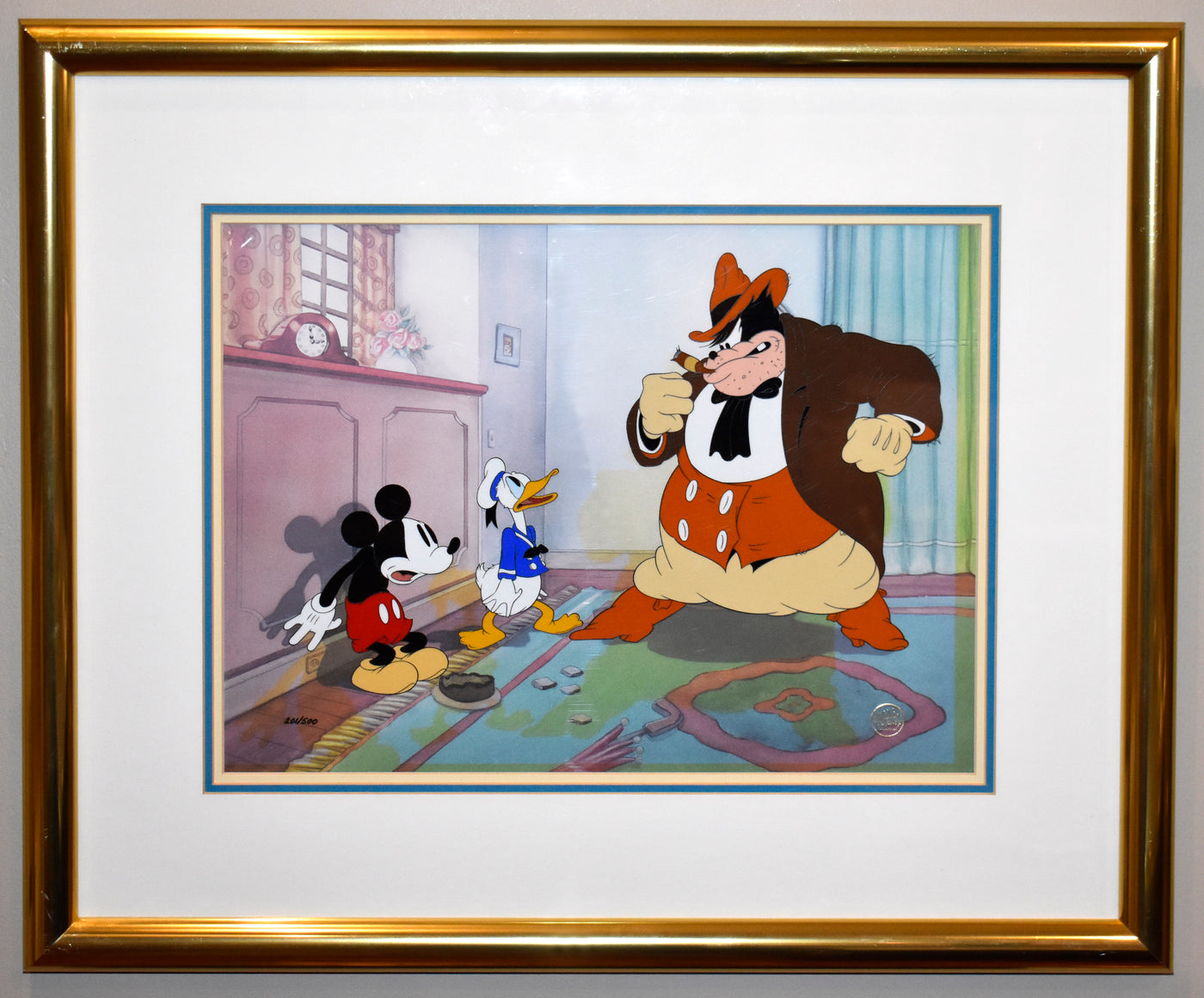 Disney Animation Art Moving Day Limited Edition Cel Featuring Mickey, Pete, and Donald from "Disney Villains Volume I," Signed by Ollie Johnston and Frank Thomas