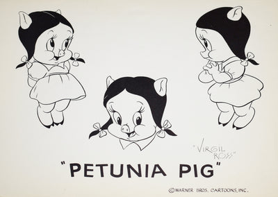Warner Brothers Original Publication Animation Licensing Model Sheet of Petunia Pig, Signed by Virgil Ross