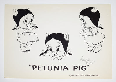 Warner Brothers Original Publication Animation Licensing Model Sheet of Petunia Pig, Signed by Virgil Ross