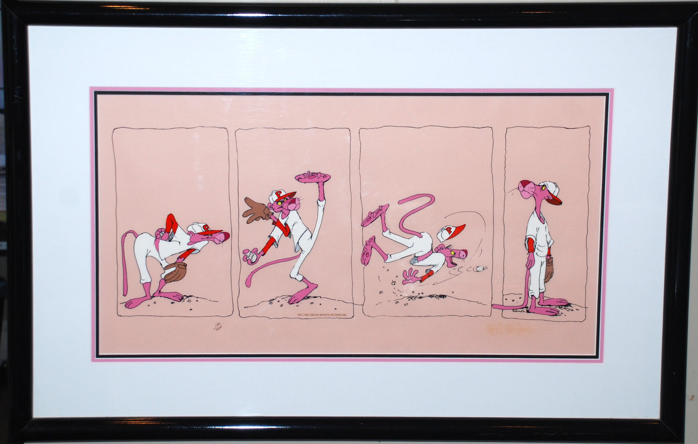 Original United Artists Pictures Pink Panther Limited Edition Cel, Pink Panther Baseball, Signed by Friz Freleng