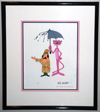 Original United Artists Pictures Pink Panther Limited Edition Cel, Pink Panther in the Rain, Signed by Friz Freleng