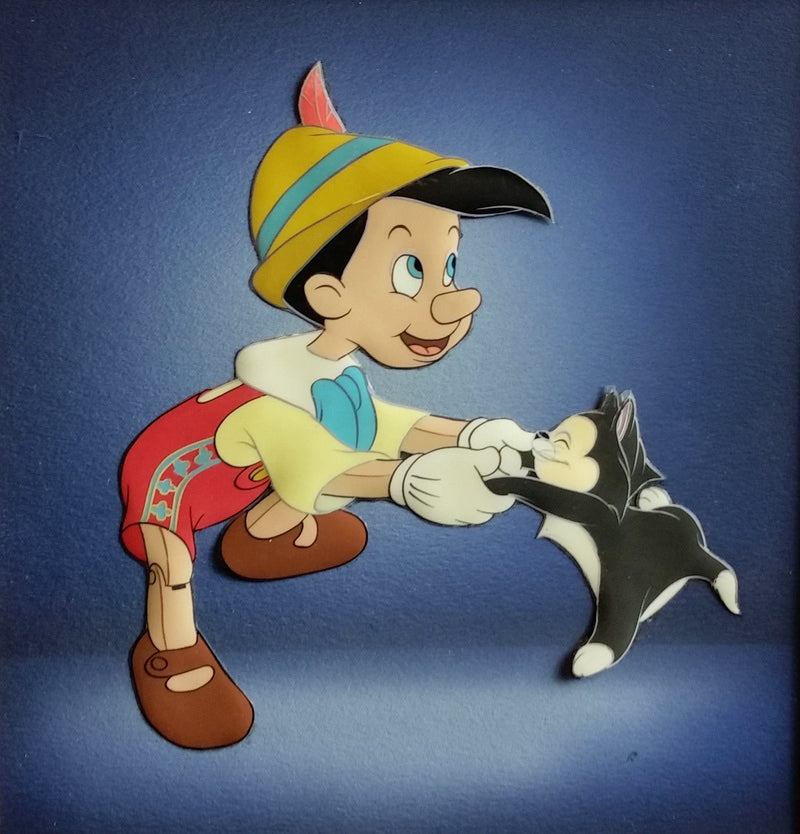 Original Walt Disney Production Cel on Courvoisier Background featuring Pinocchio