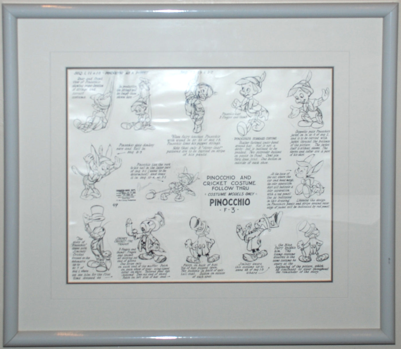Original Walt Disney Model Sheet of Pinocchio and Jiminy Cricket