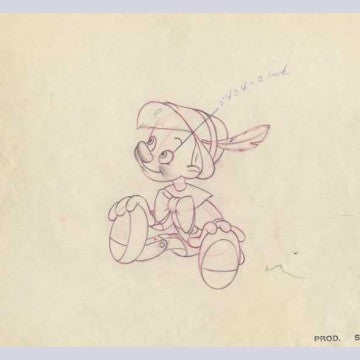 Original Walt Disney Production Drawing from Pinocchio featuring Pinocchio
