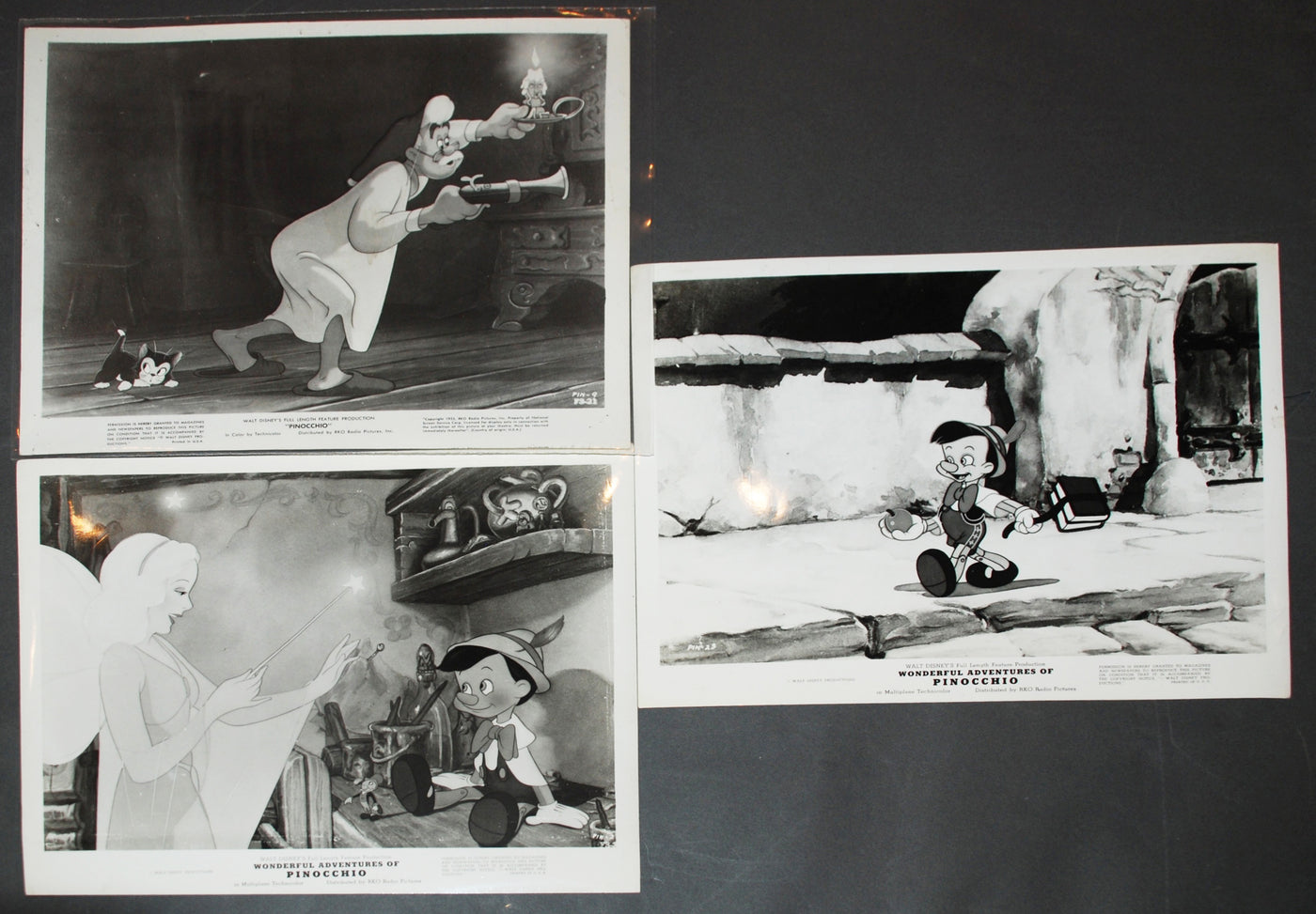 Original Walt Disney Set of 3 Black and White Stills from Pinocchio