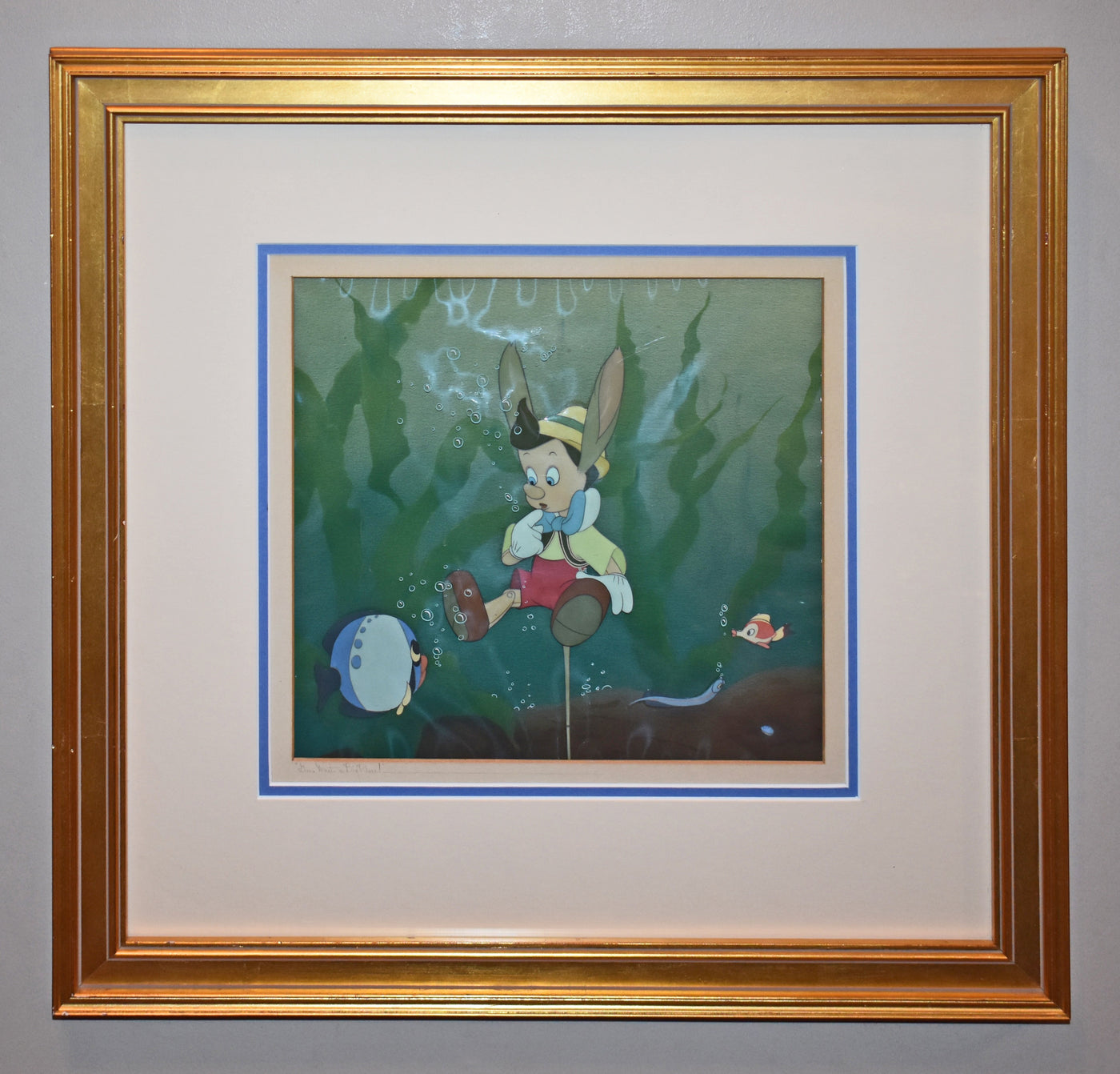 Original Walt Disney Production Cel on Courvoisier Background featuring Pinocchio