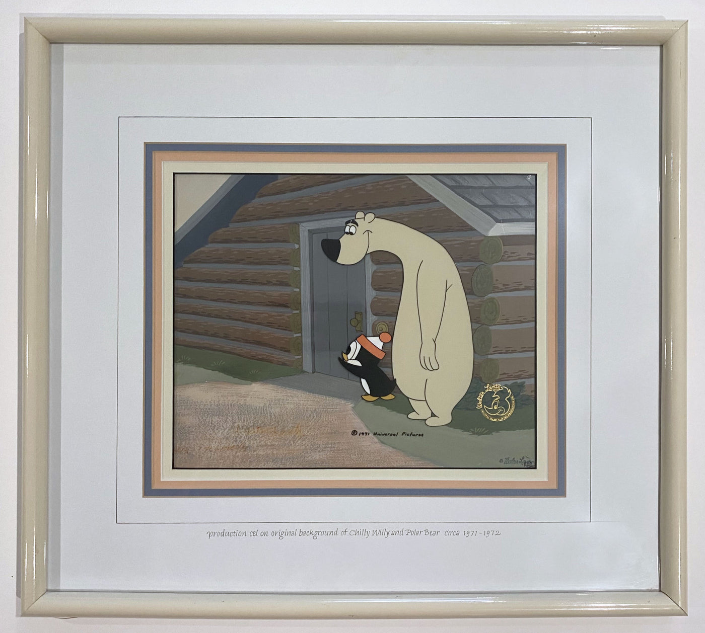 Original Walter Lantz Studios Production Cel on Production Background of Chilly Willy and Polar Bear