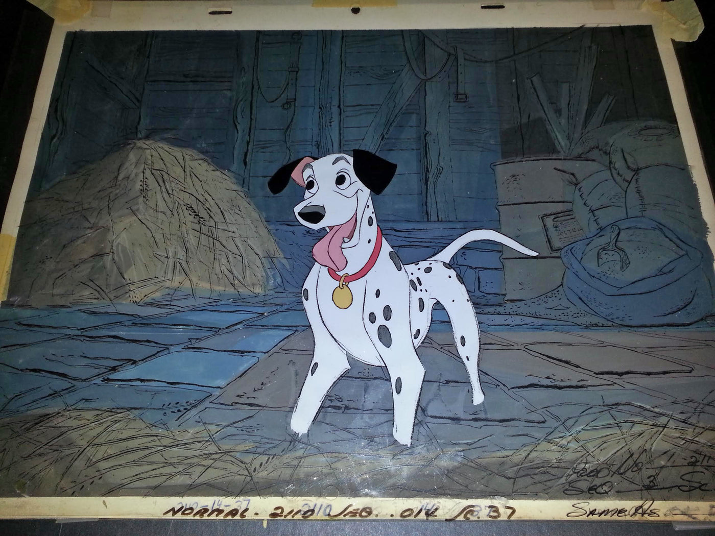Original Walt Disney Production Cel on Production Background from 101 Dalmatians featuring Pongo