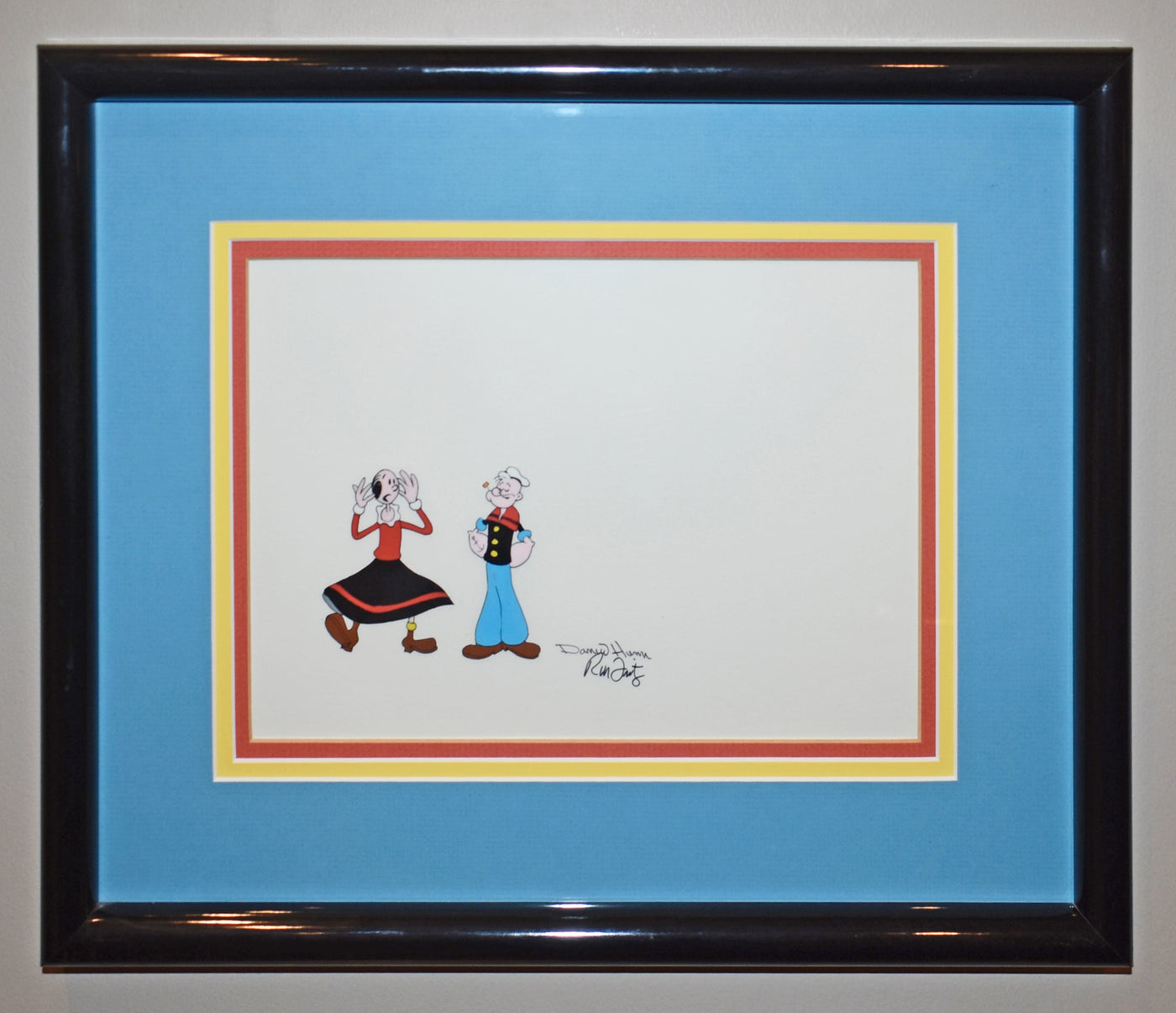 Original Production Cel of Popeye and Olive Oyl signed by Dan Hunn and Rob Fritz