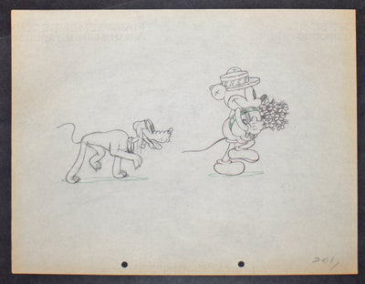 Original Walt Disney Production Drawing of Mickey Mouse and Pluto from Puppy Love (1933)
