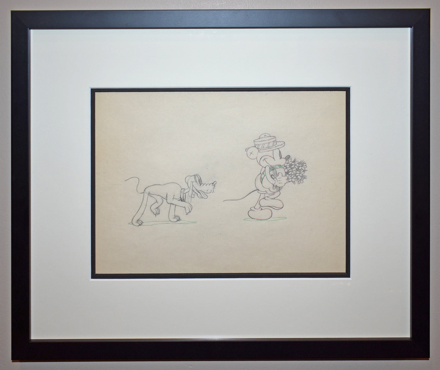 Original Walt Disney Production Drawing of Mickey Mouse and Pluto from Puppy Love (1933)