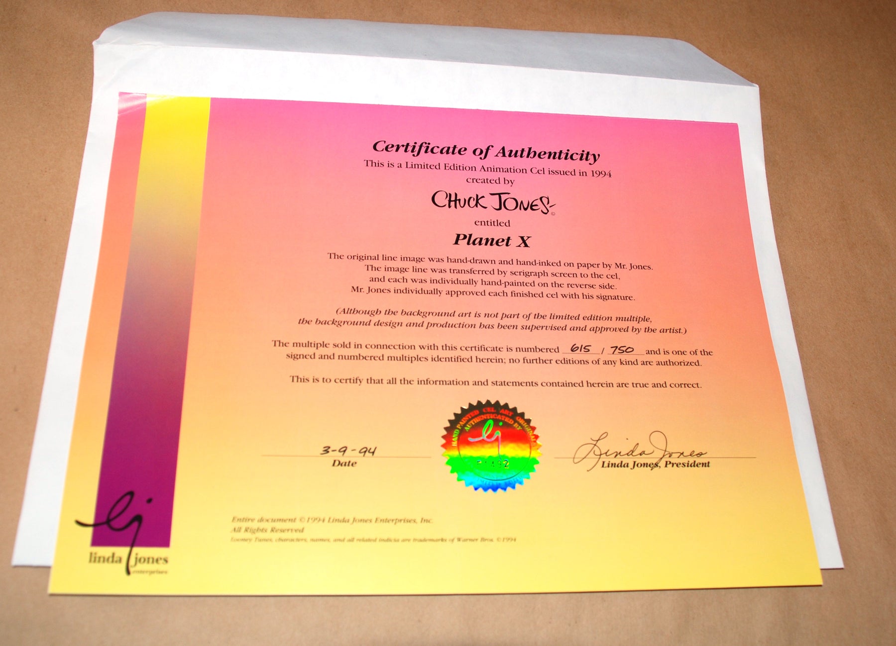 Original Warner Brothers Limited Edition Cel Planet X 1994 original-warner-brothers-limited-edition-cel-planet-x-1994