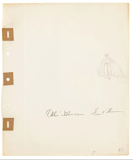 Walt Disney Production Drawing Featuring The Queen signed by Ollie Johnston and Frank Thomas