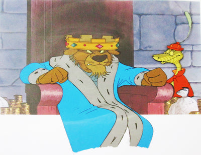 Original Disney Production Cel on Production background from Robin Hood featuring Prince John and Sir Hiss