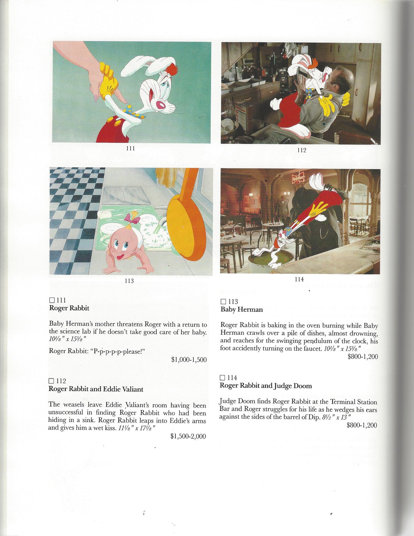 1989 Disney Rabbit Original Walt Disney Production Cel from Who Framed Roger Rabbit? (1988 ...