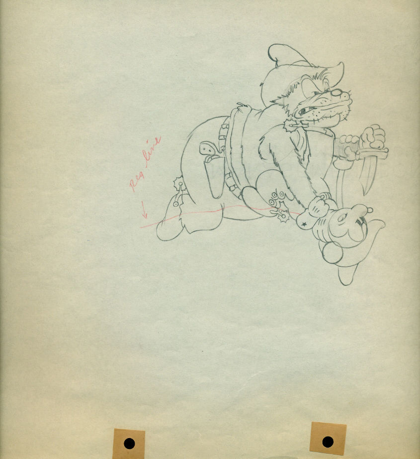 Original Walt Disney Production Drawing from Two Gun Mickey (1934) featuring Mickey and Pegleg Pete