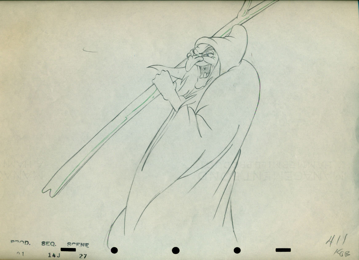 Original Walt Disney Production Drawing From Snow White featuring the Wicked Witch