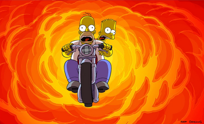 Original Simpsons Limited Edition Paper Giclee Print, Bart & Homer on Bike