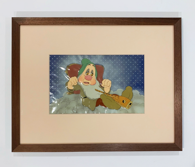 Original Walt Disney Production Cel on Courvoisier Background of Sleepy from Snow White and the Seven Dwarfs