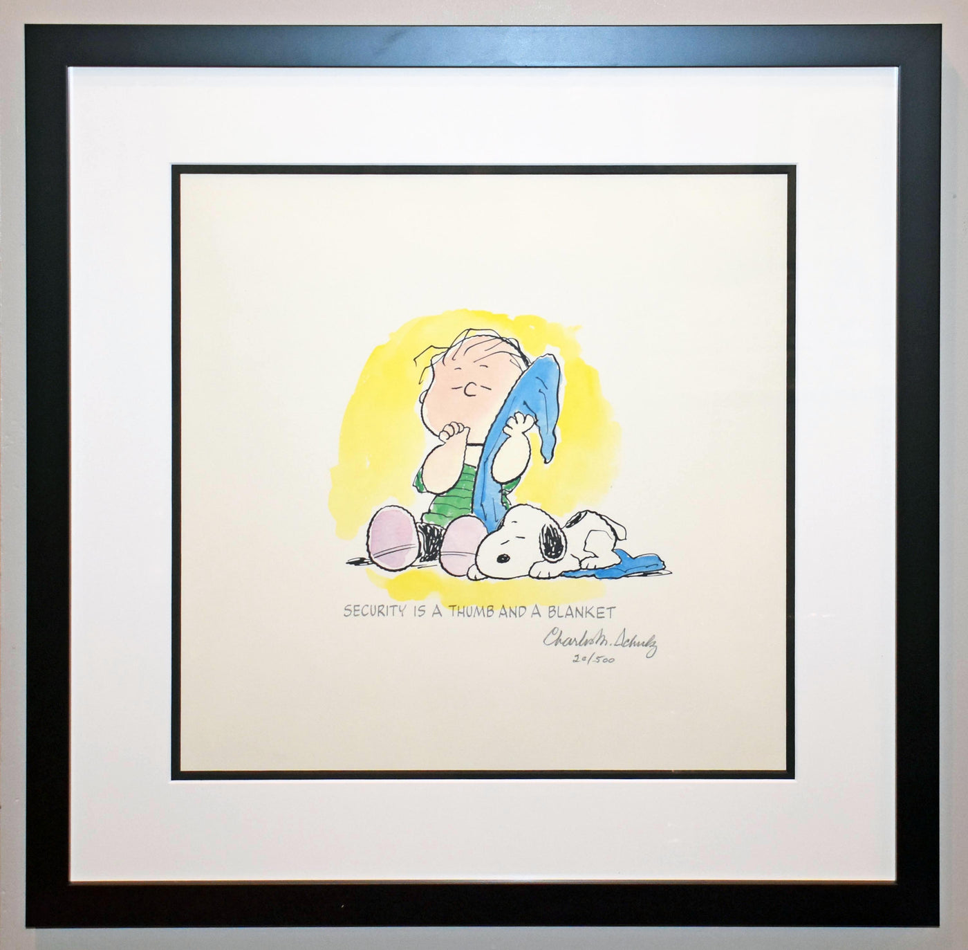 Charles Schulz Signed Lithograph, Security is a Thumb and Blanket