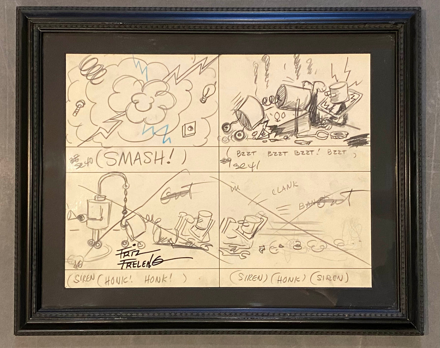 Original Warner Brothers Storyboard Drawing from Nuts and Volts (1964), Signed by Friz Freleng