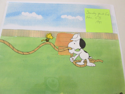 Original Peanuts Production Cel featuring Snoopy and Woodstock from Someday You'll Find Her, Charlie Brown