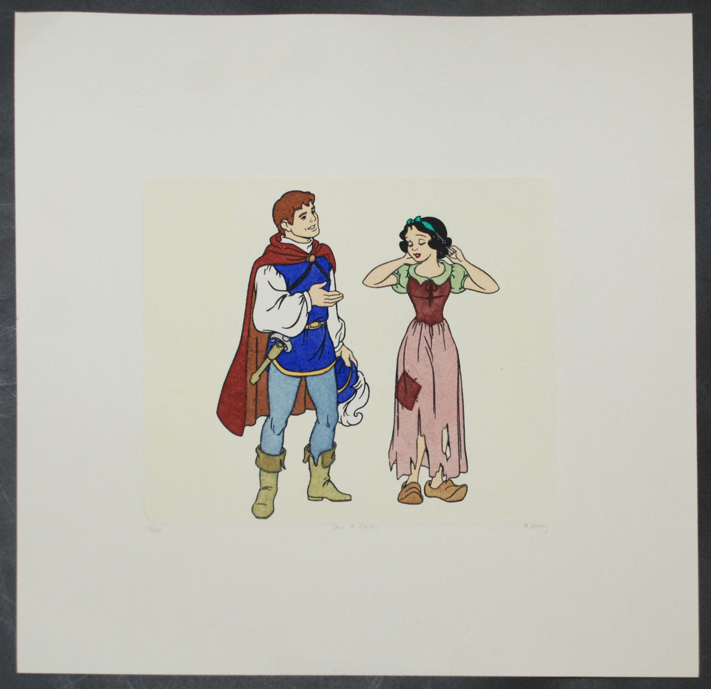 Disney Animation Art Hand Colored Etching Featuring Snow White