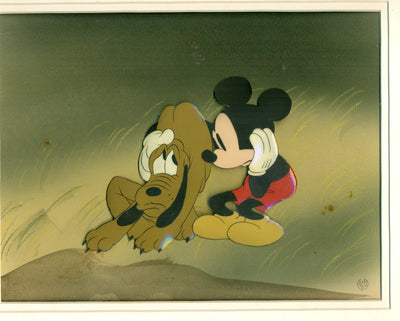 Original Walt Disney Production Cel on Courvoisier Background from Society Dog Show (1939) featuring Mickey and Pluto